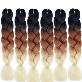 img 3 attached to 🔆 Ombre Braiding Hair Extensions 6Pc/Lot for Crochet Box Braids, Jumbo Blonde Synthetic Hair for Twist and Box Braids (Black-Brown-Blonde)