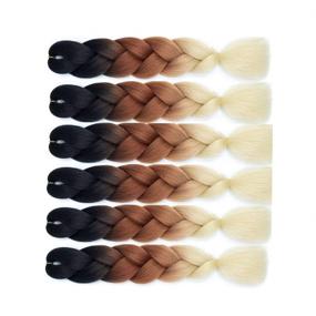 img 1 attached to 🔆 Ombre Braiding Hair Extensions 6Pc/Lot for Crochet Box Braids, Jumbo Blonde Synthetic Hair for Twist and Box Braids (Black-Brown-Blonde)