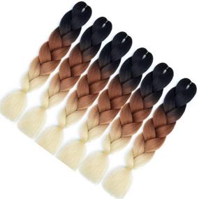 img 2 attached to 🔆 Ombre Braiding Hair Extensions 6Pc/Lot for Crochet Box Braids, Jumbo Blonde Synthetic Hair for Twist and Box Braids (Black-Brown-Blonde)