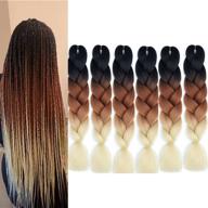 🔆 ombre braiding hair extensions 6pc/lot for crochet box braids, jumbo blonde synthetic hair for twist and box braids (black-brown-blonde) logo