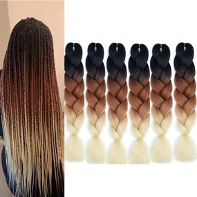 img 4 attached to 🔆 Ombre Braiding Hair Extensions 6Pc/Lot for Crochet Box Braids, Jumbo Blonde Synthetic Hair for Twist and Box Braids (Black-Brown-Blonde)