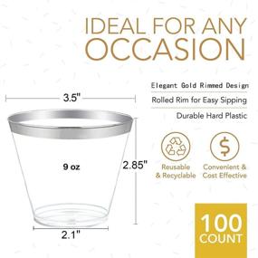 img 4 attached to 🥂 100 Silver Plastic Cups - 9 Oz Clear Tumblers for Weddings & Parties - Elegant Silver Rimmed Disposable Cups