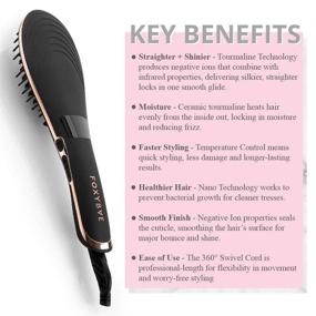 img 2 attached to 🌹 Foxybae Rose Gold Hair Straightening Brush: Ceramic Tourmaline Straightener with Digital Temp Control, Ionic Technology + Salon Grade Results
