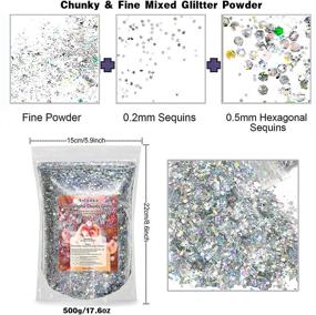 img 2 attached to Silver Holographic Chunky Glitter - 500g Bulk Craft Glitter for Resin, Tumbler Crafts, Cosmetic-Grade Sparkle Glitter for Face, Eyes, Nails, Parties, Festivals, and More