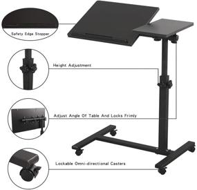 img 3 attached to 💻 Black TigerDad Rolling Laptop Stand: Overbed Bedside Desk Side Table with Height Adjustable Tray, Mobile Overbed Table on Wheels for Laptop, Bed, Sofa