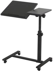 img 4 attached to 💻 Black TigerDad Rolling Laptop Stand: Overbed Bedside Desk Side Table with Height Adjustable Tray, Mobile Overbed Table on Wheels for Laptop, Bed, Sofa