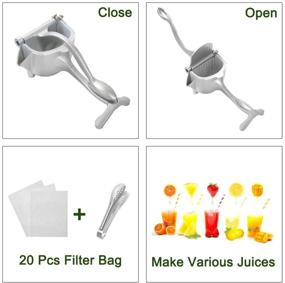 img 2 attached to 🍋 YAUNGEL Manual Metal Fruit Juicer - Portable Fruit Press Lemon Squeezer: Hand Squeezer Citrus Steel Juicer Extractor Tool with 20 Filter Bags (Silver)