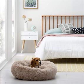 img 2 attached to 🐶 Brindle Donut Cuddler Pet Bed - Plush Dog and Cat Bed - Cozy Shag Faux Fur - Ergonomic Design - Head and Neck Support for Ultimate Comfort