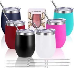 img 4 attached to Zonegrace 6 Pack Mix Color Stainless Steel Stemless Wine Glass Tumbler - Double Wall Vacuum Insulated Set with Lids, Straws, and Gift Packaging for Coffee and Wine Lovers