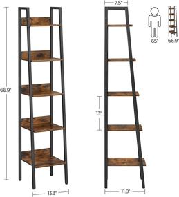 img 1 attached to 📚 VASAGLE 5-Tier Ladder Shelf: Industrial Rustic Brown Bookshelf for Home Office and Living Room – Simple Assembly, Freestanding Storage Shelves with Steel Frame (ULLS109B01)