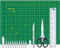 📏 worklion craft knife cutting mat set: craft knife and 10pcs blades precision ruler and stainless steel scissors 9" x 12" self healing mat for sewing, quilting, and art hobby craft projects logo