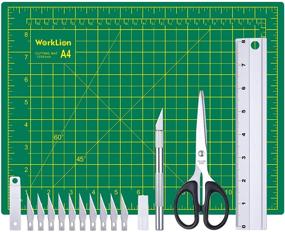 img 4 attached to 📏 WORKLION Craft Knife Cutting Mat Set: Craft Knife and 10PCS Blades Precision Ruler and Stainless Steel Scissors 9" x 12" Self Healing Mat for Sewing, Quilting, and Art Hobby Craft Projects