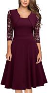 🌸 miusol vintage square neck floral lace cocktail swing dress for women with 2/3 sleeves logo