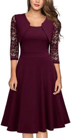 img 4 attached to 🌸 Miusol Vintage Square Neck Floral Lace Cocktail Swing Dress for Women with 2/3 Sleeves