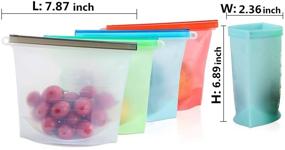 img 3 attached to 🥡 4 Reusable Silicone Food Storage Bags, 30 OZ/1000ML, Eco-Friendly, Freezer, Dishwasher, Microwave Safe, Easy to Clean & Economical, Ideal for Outdoor Dining