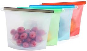 img 4 attached to 🥡 4 Reusable Silicone Food Storage Bags, 30 OZ/1000ML, Eco-Friendly, Freezer, Dishwasher, Microwave Safe, Easy to Clean & Economical, Ideal for Outdoor Dining