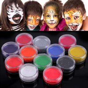 img 2 attached to 🎨 Konsait Kids Face Paint Kit: 12 Non-Toxic Palettes, 4 UV Glow Neon Paints, Crayons, Stencils, Brushes, Sponges & Glitters - Perfect for Halloween Party Makeup and Children's Events