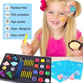 img 1 attached to 🎨 Konsait Kids Face Paint Kit: 12 Non-Toxic Palettes, 4 UV Glow Neon Paints, Crayons, Stencils, Brushes, Sponges & Glitters - Perfect for Halloween Party Makeup and Children's Events