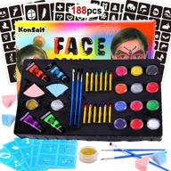 🎨 konsait kids face paint kit: 12 non-toxic palettes, 4 uv glow neon paints, crayons, stencils, brushes, sponges & glitters - perfect for halloween party makeup and children's events logo