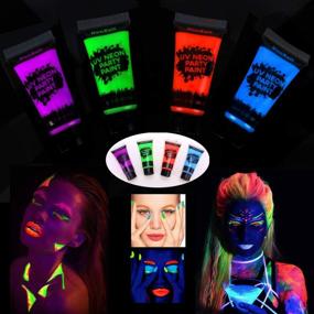 img 3 attached to 🎨 Konsait Kids Face Paint Kit: 12 Non-Toxic Palettes, 4 UV Glow Neon Paints, Crayons, Stencils, Brushes, Sponges & Glitters - Perfect for Halloween Party Makeup and Children's Events