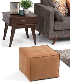 img 3 attached to 🛋️ SIMPLIHOME Brody Square Pouf in Distressed Brown Faux Leather - Ideal for Living Room, Bedroom, and Kids Room - Transitional, Boho Style