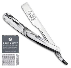 img 4 attached to 💈 Facón Professional Marble Straight Edge Barber Razor - Salon Quality Cut Throat Shavette with 100 Blades Included