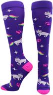 🌈 madsportsstuff neon rainbow caticorn athletic over the calf socks: embrace the magic of the half cat half unicorn! logo