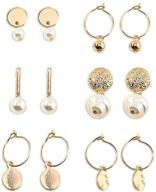 💎 fashionable baroque style faux pearl earring sets: 6 pairs of stainless steel hypoallergenic dangle, hoop, and stud earrings for women and girls - perfect fashion gift logo