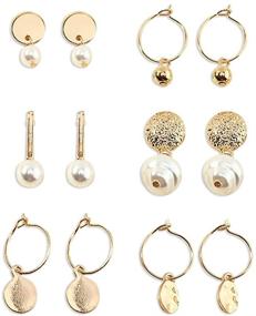 img 4 attached to 💎 Fashionable Baroque Style Faux Pearl Earring Sets: 6 Pairs of Stainless Steel Hypoallergenic Dangle, Hoop, and Stud Earrings for Women and Girls - Perfect Fashion Gift