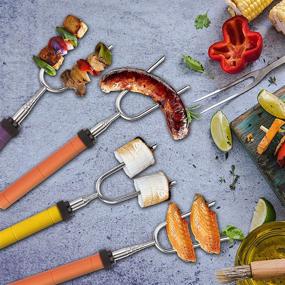 img 3 attached to 🔥 Multicolor Marshmallow Roasting Sticks - Extendable Campfire Forks for Smores, Hot Dogs & More - 8pcs Rotating Skewers - 34 Inch Steel Fork Camping Kit