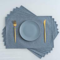 csoft cotton linen blend textured water resistant placemats, easy to clean & washable 🍽️ for kitchen dining table, set of 6 (denim blue, 18 x 12 size, 6 pcs) logo