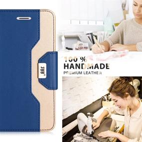 img 1 attached to FYY Leather Wallet Flip Folio Case with Mirror and Wrist Strap for iPhone 8 Plus/iPhone 7 Plus - Navy