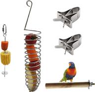 alfyng 5-piece bird food holder set: 2 parrot hanging cage vegetable fruit feeders with clips, 1 bird stand perch, stainless steel skewer for bird treats and foraging, animal feeding and treating tool logo