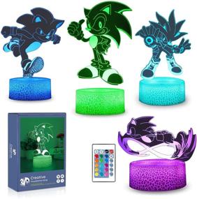 img 4 attached to Colorful 3D Anime Sonic The Hedgehog Night Light: Remote Control Decor Lamp with 4 Patterns, 16 Color Changes – Perfect Birthday and Christmas Gifts for Kids, Boys, Girls, and Sonic Fans