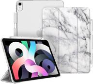 📱 fintie ipad air 4 10.9 inch 2020 case with pencil holder - slimshell lightweight stand case, translucent frosted back cover, auto wake/sleep, marble white logo