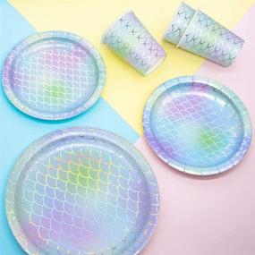 img 2 attached to 🧜 Mermaid Party Supplies: 150 PCS Paper Dinnerware Set for Bridal Wedding, Baby Shower, Birthday, and More - Hawaii Ocean Themed Disposable Tableware with 50 Dinner Plates, 50 Dessert Plates, 50 9 oz Cups