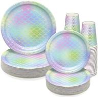 🧜 mermaid party supplies: 150 pcs paper dinnerware set for bridal wedding, baby shower, birthday, and more - hawaii ocean themed disposable tableware with 50 dinner plates, 50 dessert plates, 50 9 oz cups logo