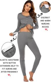 img 3 attached to 🔥 Stay Warm and Stylish in Ekouaer's Button Down Nursing Thermal Underwear Maternity Pajamas – Microfiber Fleece Lined Winter Pjs Set Long John Set