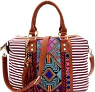 👜 stylish aztec stripe canvas boston satchel: women's handbags & wallets in trendy satchel designs logo