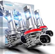 techmax 9005 h11 led bulbs combo: powerful 20000lm 6500k xenon white kit of 4 halogen replacement with windless direct insertion - upgrade your lighting today! logo