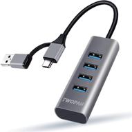 🔌 twopan usb и usb c хаб t1-ac: 4-портовый хаб высокой скорости для macbook, планшета и смартфона - цвет "серый космос" (серый переменного тока) логотип