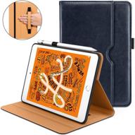 📱 dtto ipad mini 5th generation 2019 case - noble series leather folio cover with apple pencil holder - blue logo