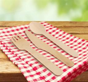 img 3 attached to Pack of 200 Wood Collection Disposable Wooden Cutlery Set – 50 Knives, 50 Spoons, and 100 Forks – Natural and Biodegradable Birchwood – Compostable Wooden Tableware for Parties