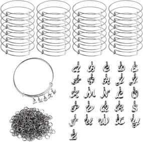 img 4 attached to 📿 FOGAWA 360 Pcs Bangles Bracelet Making Kit - Includes 30 Adjustable Wire Blank Bracelets, 5 Sets of 130 Alphabet ABC Letter Charms, and 200 Open Rings for DIY Craft Jewelry Making in Silver