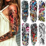 🌸 fish and flower full arm temporary tattoo sleeves – 6 sheets of fake fish sleeve tattoo stickers for women, men, and kids – ideal for makeup and fun activities logo