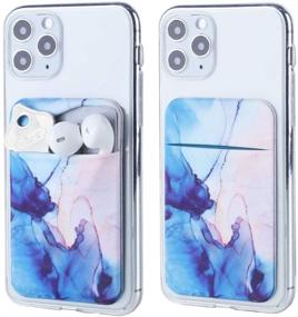 img 4 attached to 📱 Convenient 2Pack Adhesive Phone Pocket with Double Secure Feature – Stick On Card Wallet for iPhone, Android & All Smartphones (Watercolor Marble Blue)