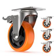 🔶 high capacity 4 inch swivel caster wheels with safety total lock - 360 degree heavy duty plate casters (pack of 4, orange) логотип