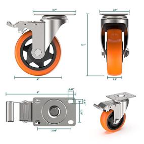 img 3 attached to 🔶 High Capacity 4 inch Swivel Caster Wheels with Safety Total Lock - 360 Degree Heavy Duty Plate Casters (Pack of 4, Orange)