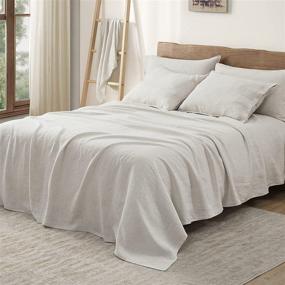 img 3 attached to 🛏️ Umchord French Linen Bed Sheets - Queen Size 4 Piece Stone Washed Linen Sheet Set - Moisture Wicking Cooling Sheets for Hot Sleepers (90” x102”) - Flaxen