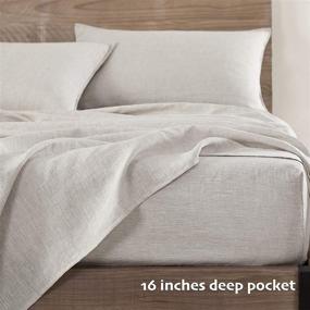 img 1 attached to 🛏️ Umchord French Linen Bed Sheets - Queen Size 4 Piece Stone Washed Linen Sheet Set - Moisture Wicking Cooling Sheets for Hot Sleepers (90” x102”) - Flaxen